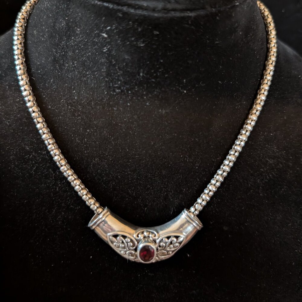 Sterling Silver Red Garnet Celtic Slide Pendant Necklace 17.5"